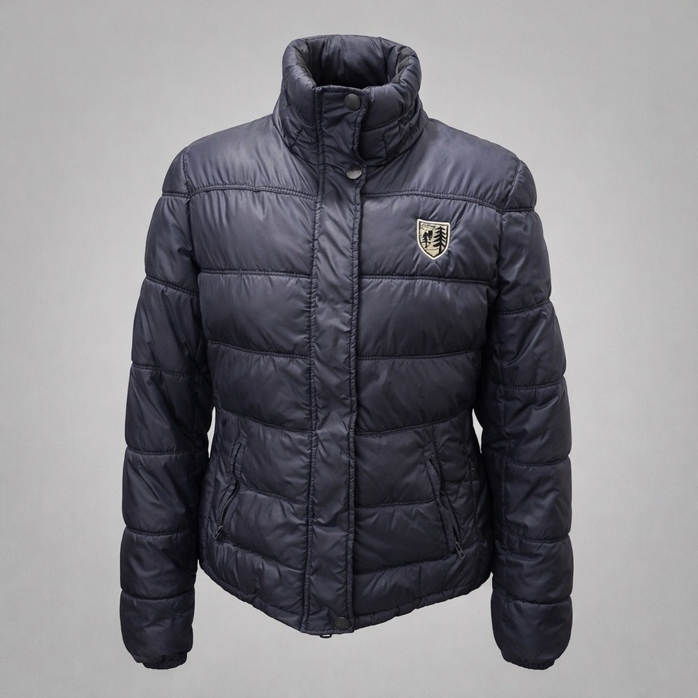 🍁American Eagle Outfitters Navy Blue Puffer‎ Jacket Hidden Hood Thumbholes Mens
